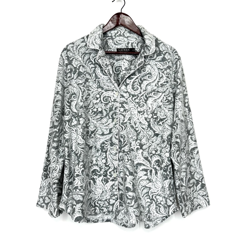 LAUREN Ralph Lauren Black Label Monogram Plush Lightweight Paisley Pajama Top